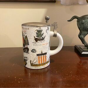 Collectible Stein Decorated with Ancient Ships, Pewter Lid, Germany